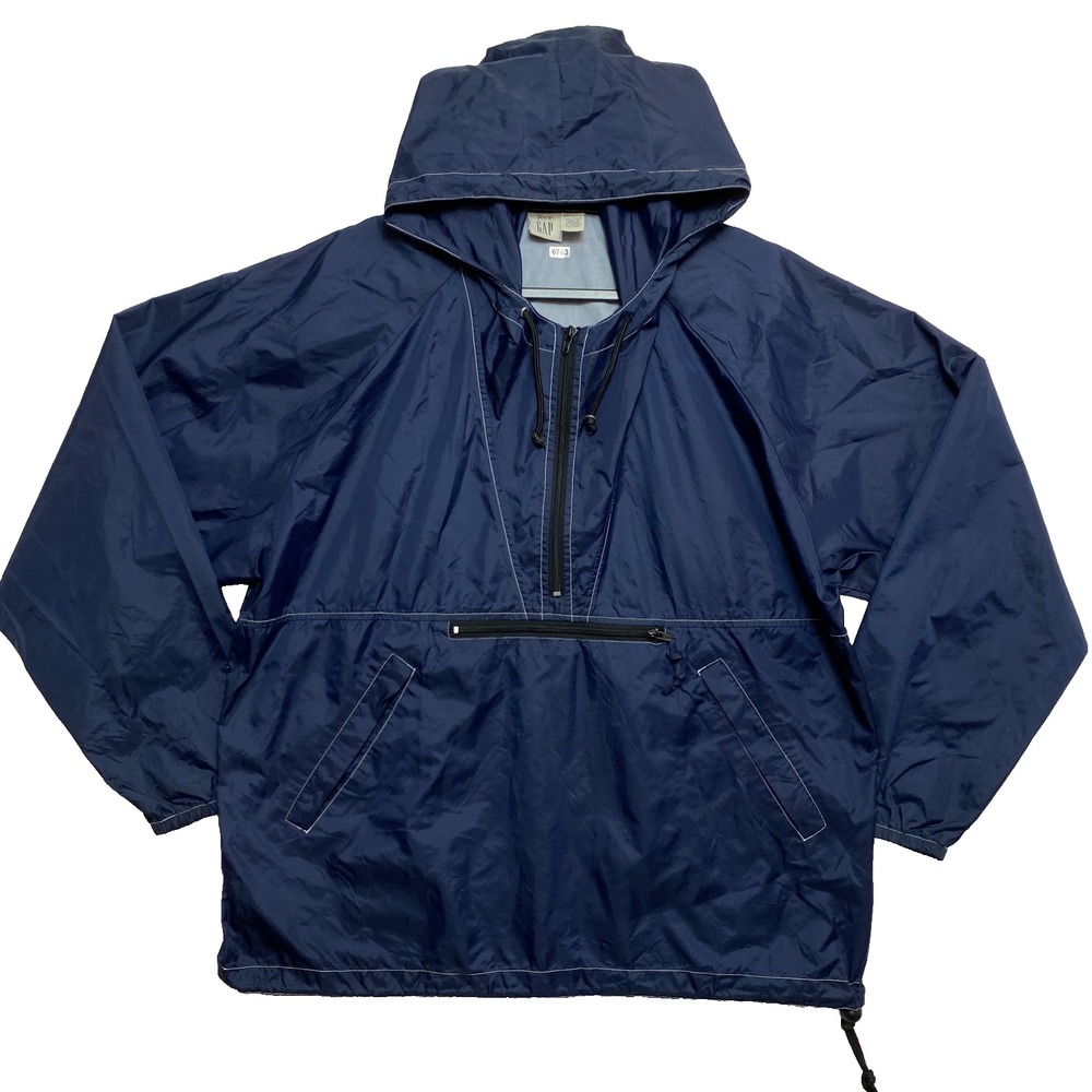 VINTAGE Gap Anorak Jacket Mens L Navy Blue Pullover Zippered Pocket Nylon